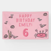 ピンクカニ海獣シェルガールフォト誕生日 横断幕 (横)