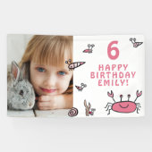 ピンクカニ海獣シェルガールフォト誕生日 横断幕 (横)