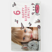 ピンクカニ海獣シェルガールフォト誕生日 横断幕 (縦)