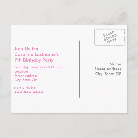 ピンクカニ航海の誕生日招待状 インビテーションポストカード (裏面)