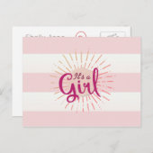 ピンクカバナストライプのベビー発表 案内ポストカード (正面/裏面)