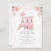 ピンクカフェパリボウエッフェルタワーニーエイジ誕生日 招待状 (正面)