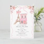 ピンクカフェパリボウエッフェルタワーニーエイジ誕生日 招待状 (スタンド正面)