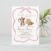 ピンクカフェベベベガールベビーブルンチシャワー招待状 招待状 (スタンド正面)