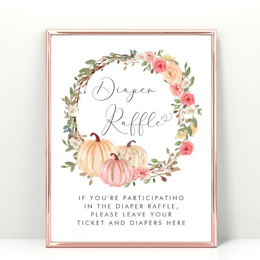 ピンクカボチャおむつラッフルベビーガールシャワー ポスター