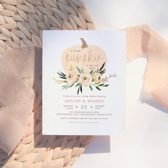 ピンクカボチャのカップル赤ちゃんシャワーピンク金ゴールド予算 (クリエイターアップロード済み)