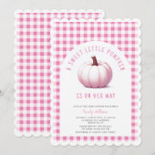 ピンクカボチャのギンガムプレイドベビーガールベビーシャワー 招待状 (正面/裏面)