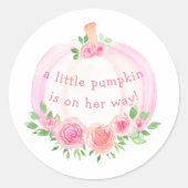 ピンクカボチャフローラガールズベビーシャワー ラウンドシール (正面)