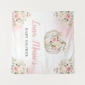 ピンクカボチャフローラガールベビーシャワー背景 タペストリー (正面(横))