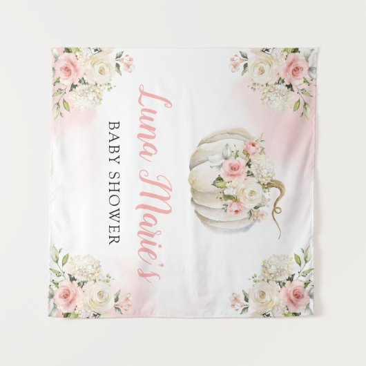 ピンクカボチャフローラガールベビーシャワー背景 タペストリー (正面(横))