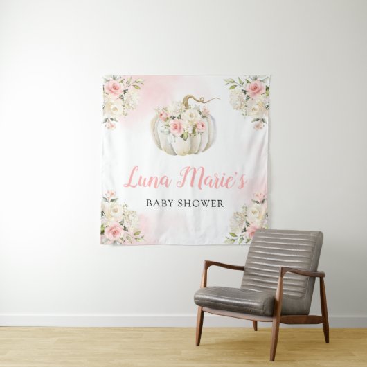 ピンクカボチャフローラガールベビーシャワー背景 タペストリー (インサイチュ)
