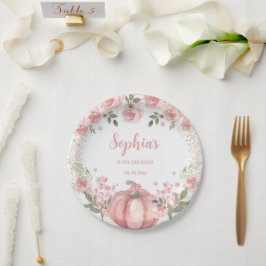 ピンクカボチャフローラガールベビーシャワー ペーパープレート