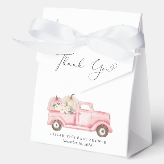 ピンクカボチャフローラトラック赤ちゃんシャワーありがとう フェイバーボックス (正面)