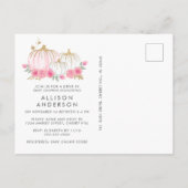 ピンクカボチャフローラベビーガールシャワーでドライブ インビテーションポストカード (裏面)