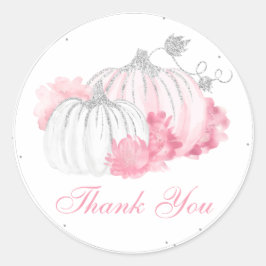 ピンクカボチャフローラベビーガールシャワーサンキュー ラウンドシール