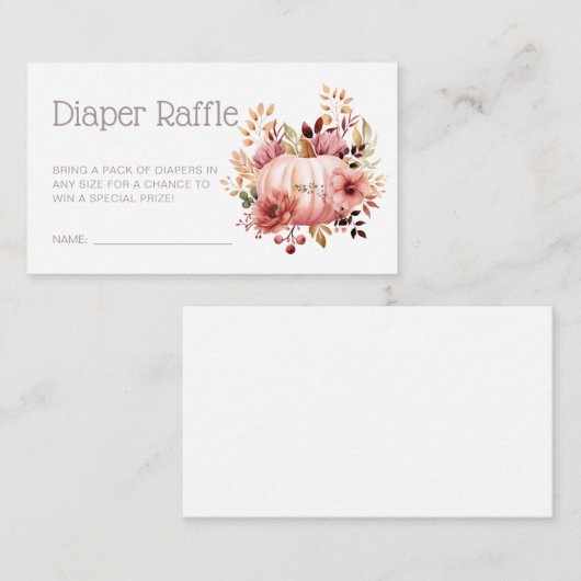 ピンクカボチャフローラベビーシャワーおむつラッフル エンクロージャーカード (正面/裏面)
