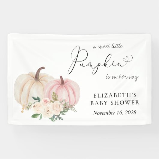 ピンクカボチャフローラベビーシャワーウェルカム 横断幕 (横)