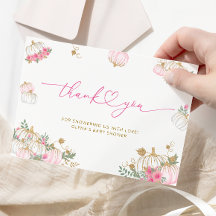 ピンクカボチャフローラベビーシャワーサンキューカード