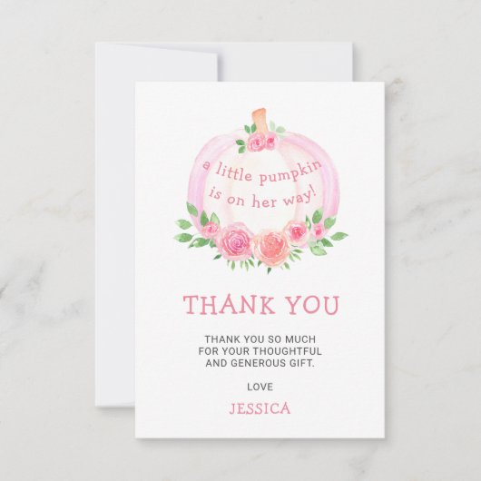 ピンクカボチャフローラベビーシャワーサンキューカード サンキューカード (正面)