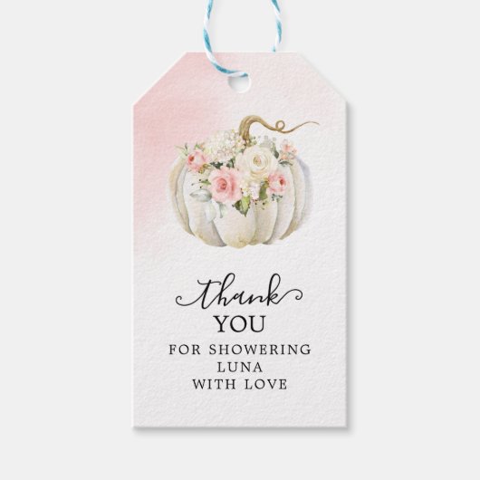ピンクカボチャフローラベビーシャワーメッセージカード ギフトタグ (正面)
