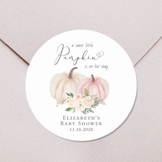 ピンクカボチャフローラ水の色ベビーガールシャワー ラウンドシール