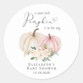 ピンクカボチャフローラ水の色ベビーガールシャワー ラウンドシール (正面)