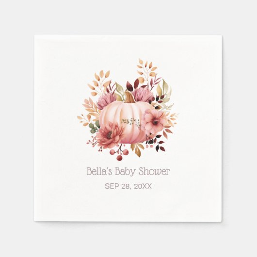 ピンクカボチャフローラ赤ちゃんシャワー スタンダードカクテルナプキン (正面)