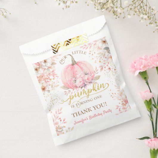 ピンクカボチャフローラ金ゴールドグリッターガール1st誕生日 フェイバーバッグ (封をした状態)