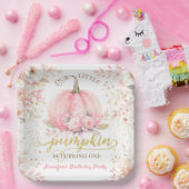 ピンクカボチャフローラ金ゴールドグリッターガール1st誕生日 ペーパープレート (パーティー)