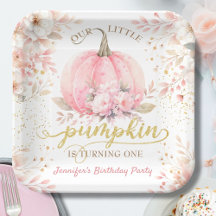 ピンクカボチャフローラ金ゴールドグリッターガール1st誕生日