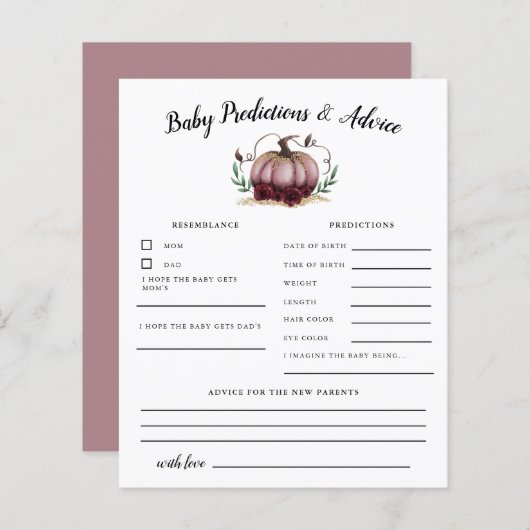 ピンクカボチャベビー予測とアドバイスカード (正面/裏面)