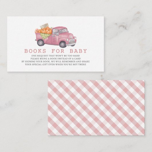 ピンクカボチャートラックのギンガムブックスベビー エンクロージャーカード (正面/裏面)