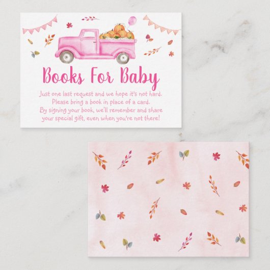 ピンクカボチャートラック赤ちゃんシャワー予約リクエスト エンクロージャーカード (正面/裏面)