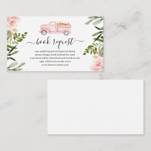 ピンクカボチャートラック赤ちゃんシャワー本のリクエスト挿入 エンクロージャーカード (正面/裏面)