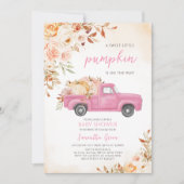 ピンクカボチャートラック赤ちゃんシャワー 招待状 (正面)