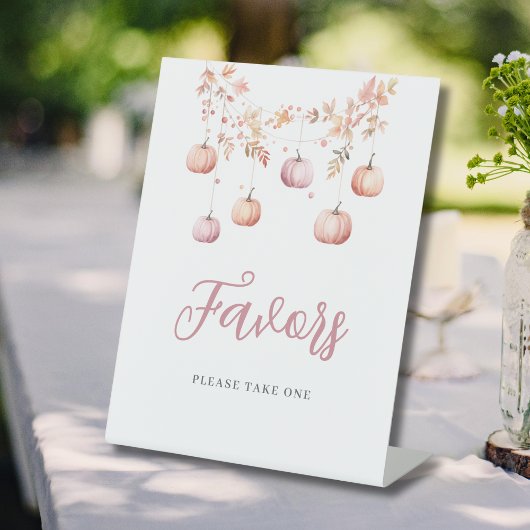 ピンクカボチャ女の子の秋の赤ちゃんシャワーのお願い 台座サイン