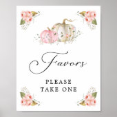 ピンクカボチャ女の子の赤ちゃんシャワー好意サイン ポスター (正面)