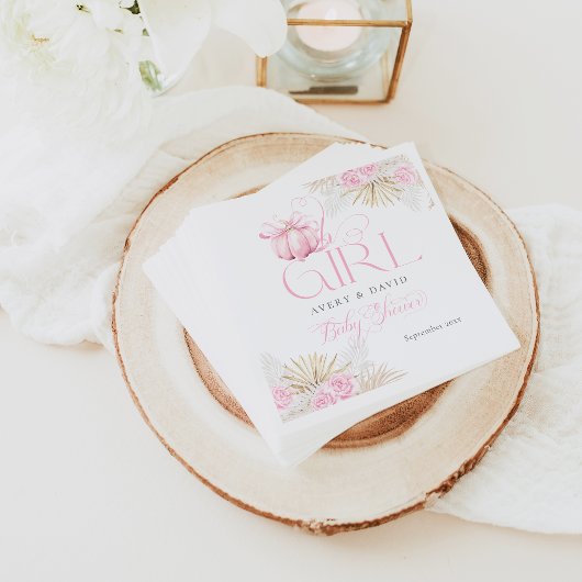 ピンクカボチャ女の子フローラバウ赤ちゃんシャワーへようこそ スタンダードカクテルナプキン