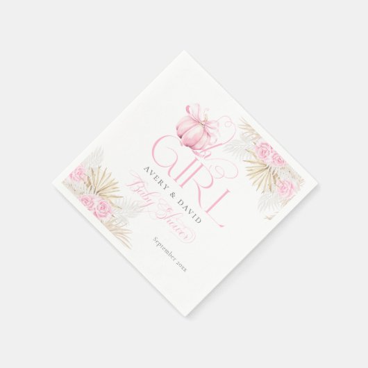 ピンクカボチャ女の子フローラバウ赤ちゃんシャワーへようこそ スタンダードカクテルナプキン (角)