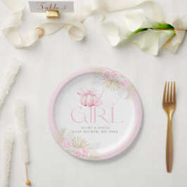 ピンクカボチャ女の子フローラバウ赤ちゃんシャワーへようこそ ペーパープレート