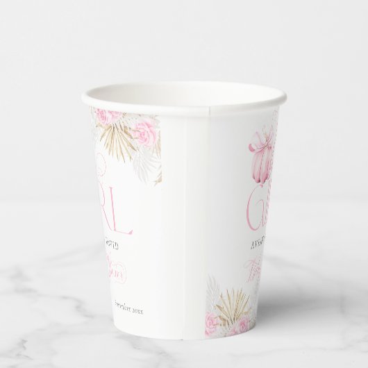 ピンクカボチャ女の子フローラバウ赤ちゃんシャワーへようこそ 紙コップ (右)