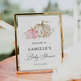 ピンクカボチャ女の子ベビーシャワー歓迎ポスターサイン ポスター