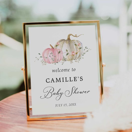 ピンクカボチャ女の子ベビーシャワー歓迎ポスターサイン ポスター