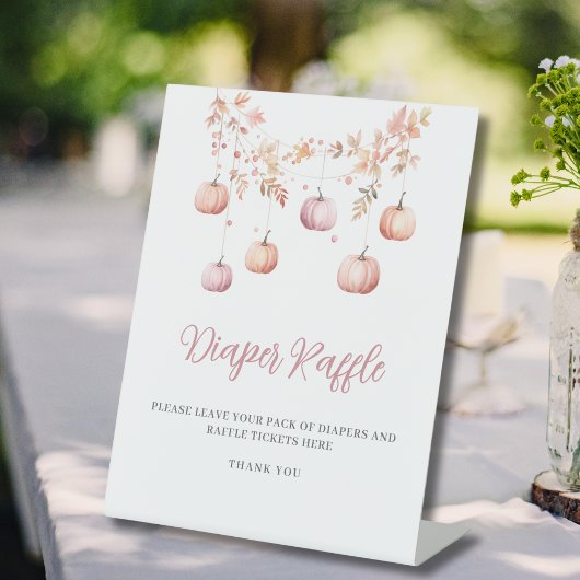 ピンクカボチャ女の子秋の赤ちゃんシャワーおむつラッフル 台座サイン