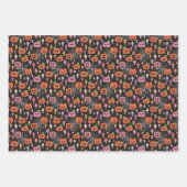 ピンクカボチャ幽霊スカルハロウィンパターン ラッピングペーパーシート (正面2)