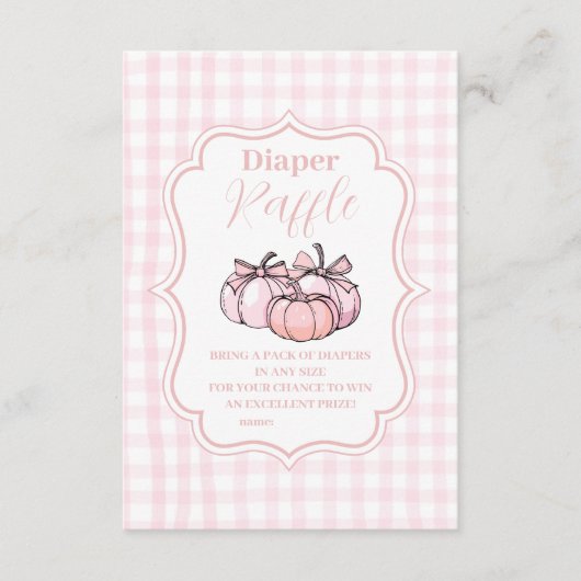 ピンクカボチャ弓ガールベビーシャワーラッフルおむつ エンクロージャーカード (正面)