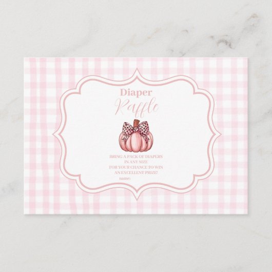 ピンクカボチャ弓ガールベビーシャワーラッフルおむつ エンクロージャーカード (正面)