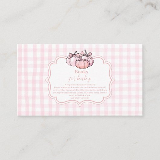 ピンクカボチャ弓ガール赤ちゃんシャワー本ベビー エンクロージャーカード (正面)