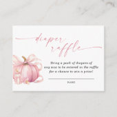 ピンクカボチャ弓ベビーシャワーおむつラッフルチケット エンクロージャーカード (正面)