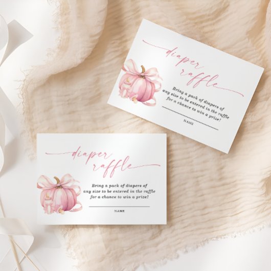 ピンクカボチャ弓ベビーシャワーおむつラッフルチケット エンクロージャーカード